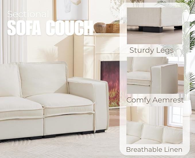 EALSON 67" Loveseat Sofa Modern Love Seat Sofa Comfy Linen Fabric Upholstered Cloud Couches Mid Century Modular 2-Seater Sectional Couch with Throw Pillows for Bedroom/Living Room/Apartment, White
