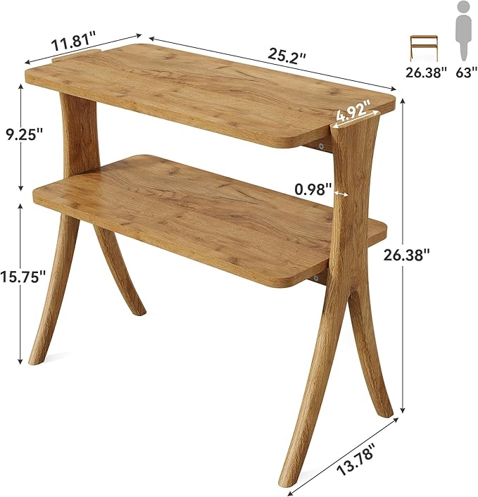 LITTLE TREE Narrow Side Table Set of 2, Small Side Table, 2-Tier Farmhouse End Table with Solid Wood Legs, Space-Saver for Living Room, Bedroom, Entryway (Light Walnut)