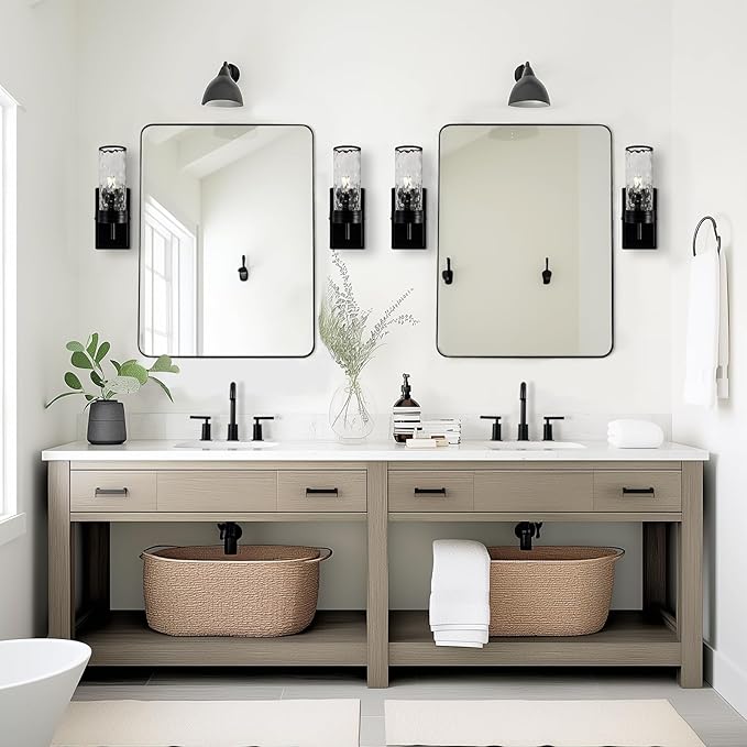 ANDY STAR Wall Mirror for Bathroom, 30x36 Matte Black Bathroom Mirror, Modern Stainless Steel Metal Frame Rounded Corner Rectangle Mirror for Vanity