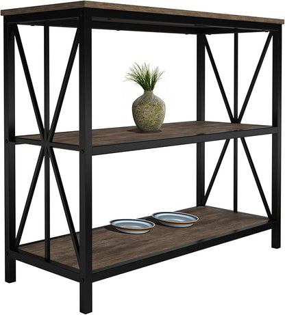 Lavish Home 3-Tier Industrial Bookshelf - Freestanding Open Bookcase for Home or Office Organization and Storage - Book Organizer (Brown Woodgrain)