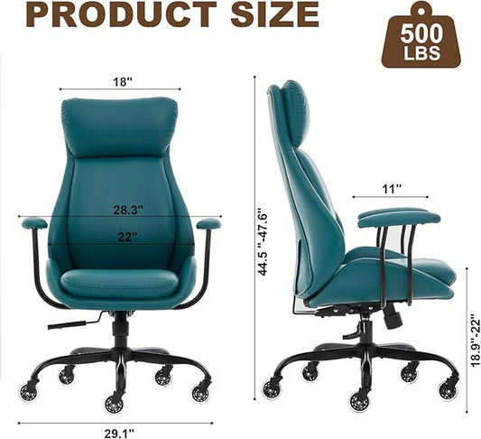 Home Office Desk Chair, PU Casters Ergonomic Computer Chair with Lumbar Support, Adjustable Height, 360°Rolling Swivel Chair, High Back Executive Task, Padded Armrests Chair, Green Leather