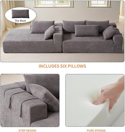 108" Modular Sectional Couch Sofa with L-Shape Chaise, Modern Cloud Comfy Sofa with Deep Seat, Upholstered Couches for Living Room Bedroom, No Assembly Required (Grey Left Facing Chaise)