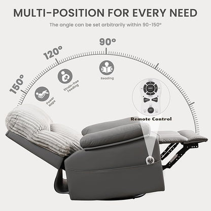 GRAINELL Swivel Rocker Recliner Chair with Massage and Heat, USB Charging Port, Infinite Position Power Recliner, Electric Glider Rocking Chairs for Living Room, Nursery (Grey)