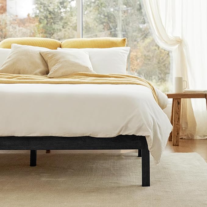 LIFEMENT Classic Wood Platform Bed Frame, Essential, Noise Free, Under Bed Storage, No Box Spring Needed, Easy Assembly (Black, King (U.S. Standard))
