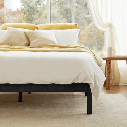 LIFEMENT Classic Wood Platform Bed Frame, Essential, Noise Free, Under Bed Storage, No Box Spring Needed, Easy Assembly (Black, King (U.S. Standard))
