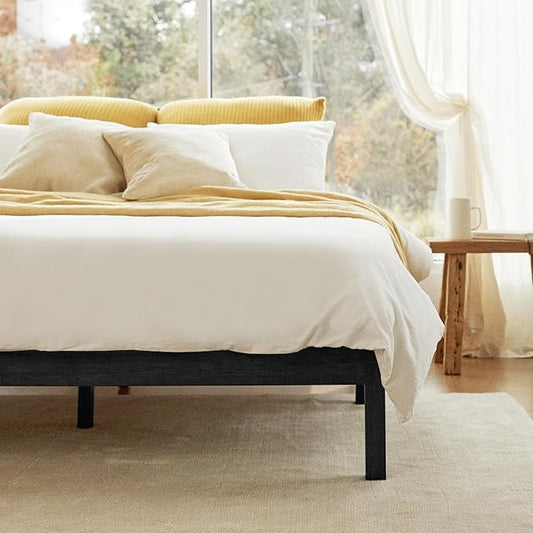 LIFEMENT Classic Wood Platform Bed Frame, Essential, Noise Free, Under Bed Storage, No Box Spring Needed, Easy Assembly (Black, King (U.S. Standard))
