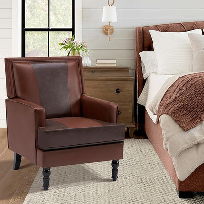 MOJAY Faux Leather Accent Chairs Set of 2, Mid-Century Modern Upholstered Lounge Armchair, Comfy Club Chair for Living Room, Bedroom, Study & Reception (Brown)