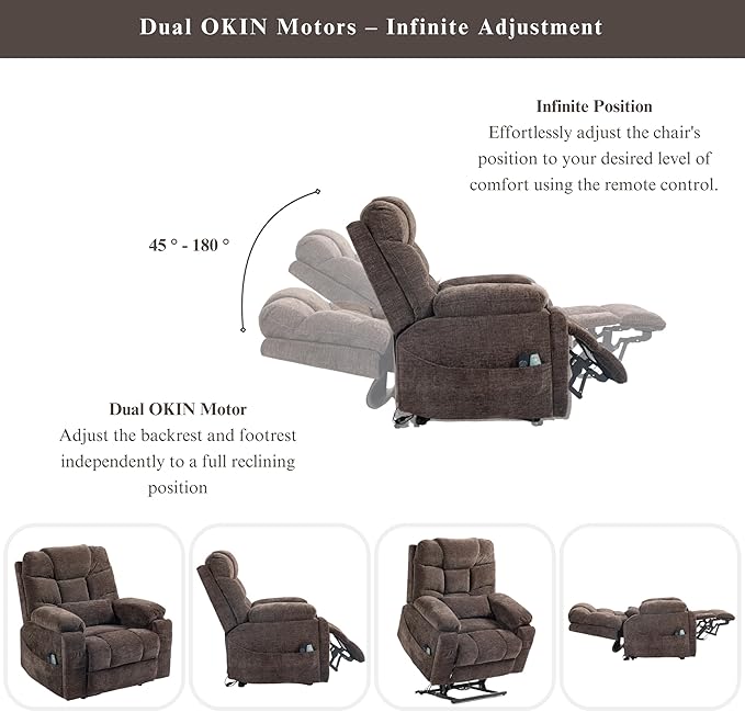 Power Lift Recliner for Elderly Adults, Dual Motor Lay Flat Lift Chair with Heat Massage, Cup Holder & Wireless Phone Charger, USB Type C Charging, Big Man Recliners 400 lbs