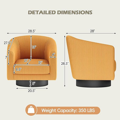 360° Swivel Accent Chairs, Modern Bucket Chair, Corduroy Barrel Armchair, Comfy Boucle Chair, Single Sofa for Living Room Bedroom. Orange