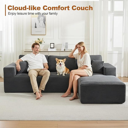 106" Cloud Modular Sectional Sofa Couch with L-Shape Chaise,Modern Boneless Sectional Couch with Deep Seat,Upholstered Couches for Living Room Bedroom,No Assembly Required,Dark Grey