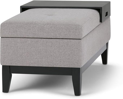 SIMPLIHOME Oregon 42 inch Wide Contemporary Rectangle Storage Ottoman Bench with Tray in Cloud Grey Linen Look Fabric, Assembled, For the Living Room, Entryway and Family Room