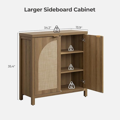 SICOTAS 102" W Rattan Sideboard Buffet Cabinet with Storage Set of 3, Mid Century Modern Credenza with Arch Doors & Shelves Farmhouse Coffee Bar Media Console Cabinets for Living Room, Entryway
