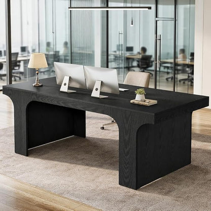 Tribesigns 70.9-Inch Executive Desk, Large Wooden Computer Office Desk, Modern Writing Table Business Workspace Home Office Furniture with Arched Design, Black