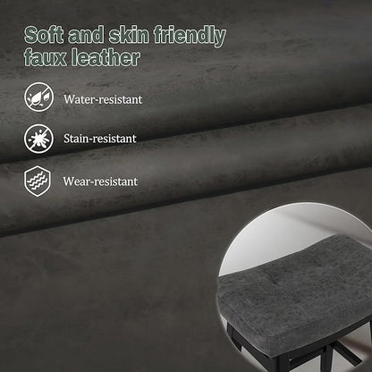 Counter Height Bar Stools Set of 2 for Kitchen Counter Farmhouse Modern Barstools with Faux Leather Upholstered Backless Seat and Solid Wood Legs 24 inch Bar Chairs, Grey + Black