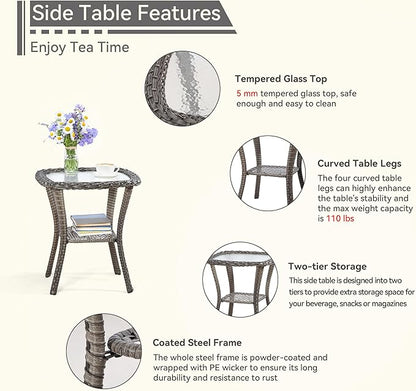 3 Pieces Outdoor Furniture Set - Patio Wicker Swivel Rocker Chair Set of 2 and 1 Side Table, Blue, Mixed Brown Rattan, Suitable for Porch, Yard