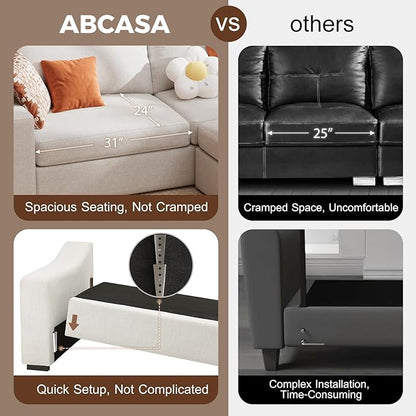 ABCASA Oversized 136" Modular Sectional Sofa, Deep Seat U Shaped Couches for Living Room, Breathable Linen Fabric Corner Couch, Easy to Assemble, Oatmeal