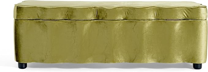 Christopher Knight Home Pean Living Room Ottoman with Storage, Velvet Upholstered Storage Ottoman Bench, Sofa Foot Stool with Wood Frame, Bedroom End of Bed Bench, Chic Scalloped Design, Olive Green