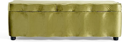 Christopher Knight Home Pean Living Room Ottoman with Storage, Velvet Upholstered Storage Ottoman Bench, Sofa Foot Stool with Wood Frame, Bedroom End of Bed Bench, Chic Scalloped Design, Olive Green