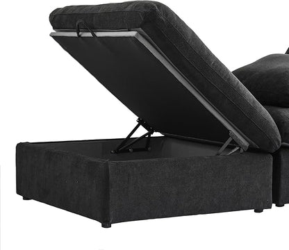 Cloud Couch Modular Sectional Sofa,160.6" Down Filled Sofa with Storage Ottoman,Modern U Shaped Couch 6 Seater, Black Convertible Sectional Sofa for Living Room,Covers Removable & Washable