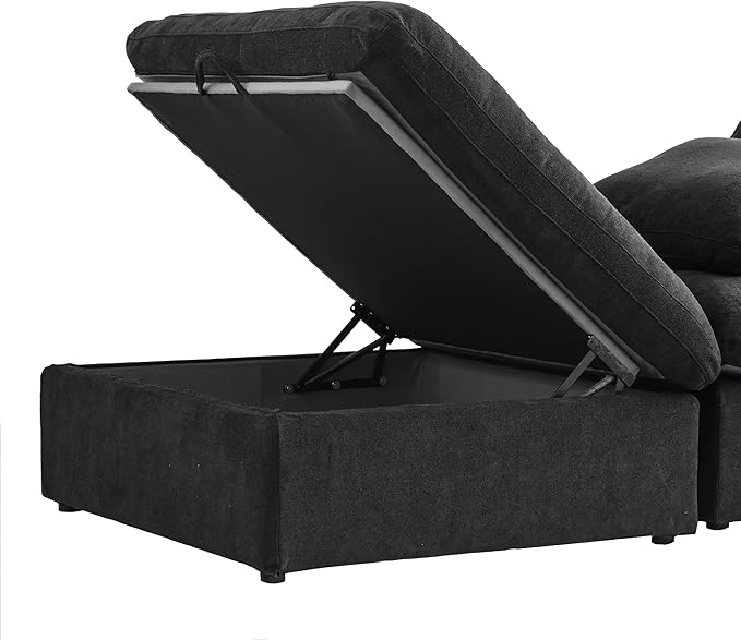 Cloud Modular Sectional Sofa for Livingroom,Large Down Filled Comfort Corner Sectional Sofa Couch with Ottoman,Wide Deep Seat Convertible Couches for Office Apartment,V Shaped,Black