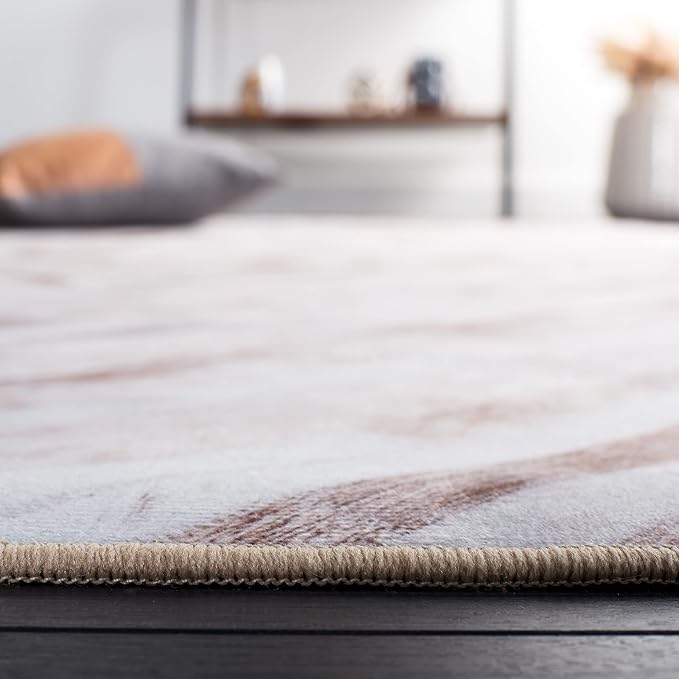 SAFAVIEH Washable Rug Faux Hide Collection - 2'6" x 8' Runner, Beige & Brown, Slip Resistant, Western Rustic Decor, Printed Pattern, Ideal for Living Room, Hallway, Kitchen, Foyer, Bedroom (FAH526A)