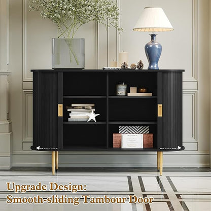 ARTPOWER 47.2" Sideboard Buffet Cabinet with Tambour Door, 6 Heights Adjustable Shelves, Accent Console Cabinet with Storage, Modern Credenza for Living Room, Dining Room, Entryway, Black
