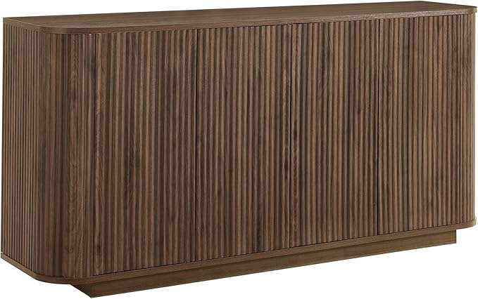 LKTART 64" Buffet Cabinet with Storage, Modern Fluted Accent Sideboard Media Console Credenza with Adjustable Shelves Pressed Spring for Kitchen Living Room,31.5" H (Walnut)