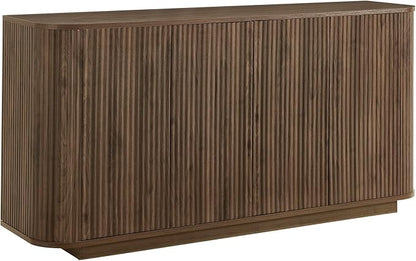 LKTART 64" Buffet Cabinet with Storage, Modern Fluted Accent Sideboard Media Console Credenza with Adjustable Shelves Pressed Spring for Kitchen Living Room,31.5" H (Walnut)