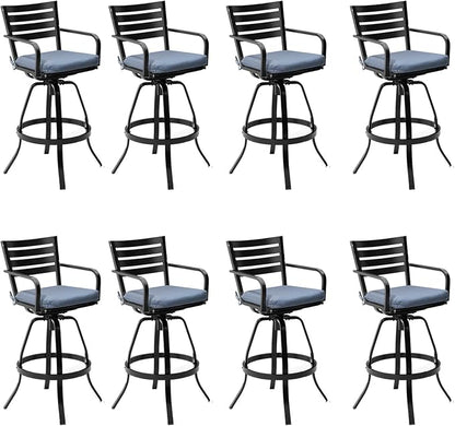 Pellebant 29.5" Outdoor Bar Stools Set of 8, Aluminum Swivel Patio Bar Height Stools with Footrest & Backrest, Rust-Proof Patio Bar Stool Chairs for Deck Backyard, Spectrum Denim