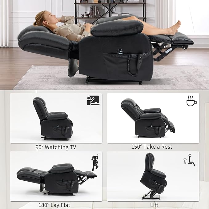 Recliner Chairs for Adults, Power Lift Chair for Elderly, Oversized Bedroom Chair with Massage&Heat, Leather Nursery Glider Chair for Living Room, Sofa Chair Home Theater Seating with Lumbar Support
