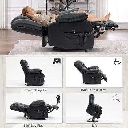 Recliner Chairs for Adults, Power Lift Chair for Elderly, Oversized Bedroom Chair with Massage&Heat, Leather Nursery Glider Chair for Living Room, Sofa Chair Home Theater Seating with Lumbar Support