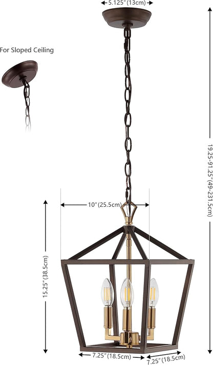 JONATHAN Y JYL7601D Pagoda 10" 3-Light Iron Classic Modern Lantern Bohemian, Cottage, Farmhouse, Rustic, Transitional LED Pendant, Oil Rubbed Bronze/Brass Gold