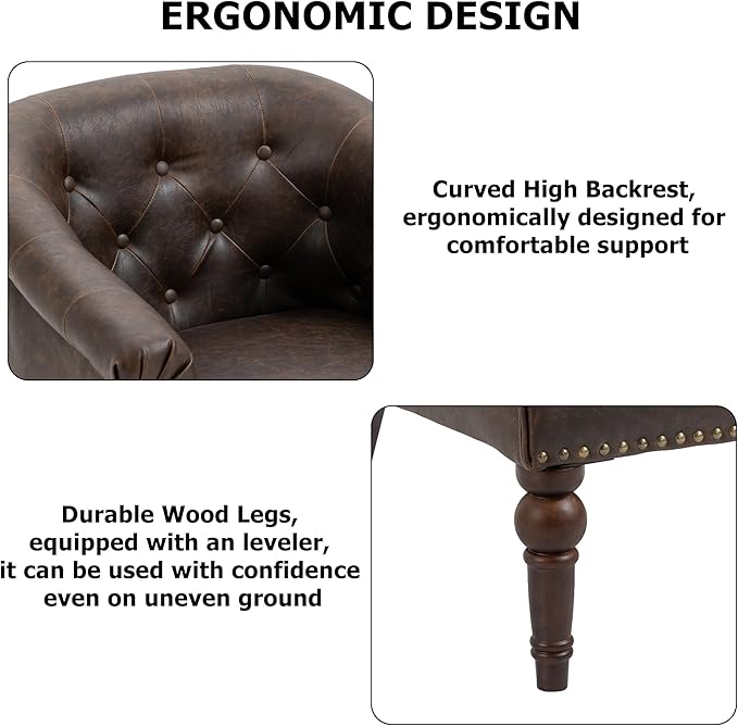 Lumibee Faux Leather Barrel Chairs, Upholstered Accent Chairs Set of 2 for Living Room, Modern Comfy Club Armchairs for Office, Bedroom, Waiting Room-Chocolate