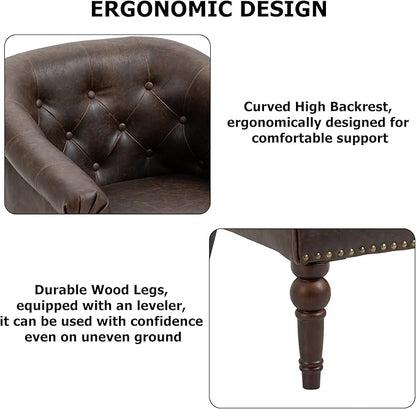 Lumibee Faux Leather Barrel Chairs, Upholstered Accent Chairs Set of 4 for Living Room, Modern Comfy Club Armchairs for Office, Bedroom, Waiting Room-Chocolate