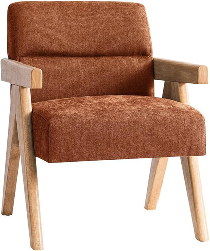 HULALA HOME Modern Accent Chair, Upholstered Arm Chair with Solid Wood Frame, Comfortable Padded Seat and Back, for Living Room, Bedroom, Rust
