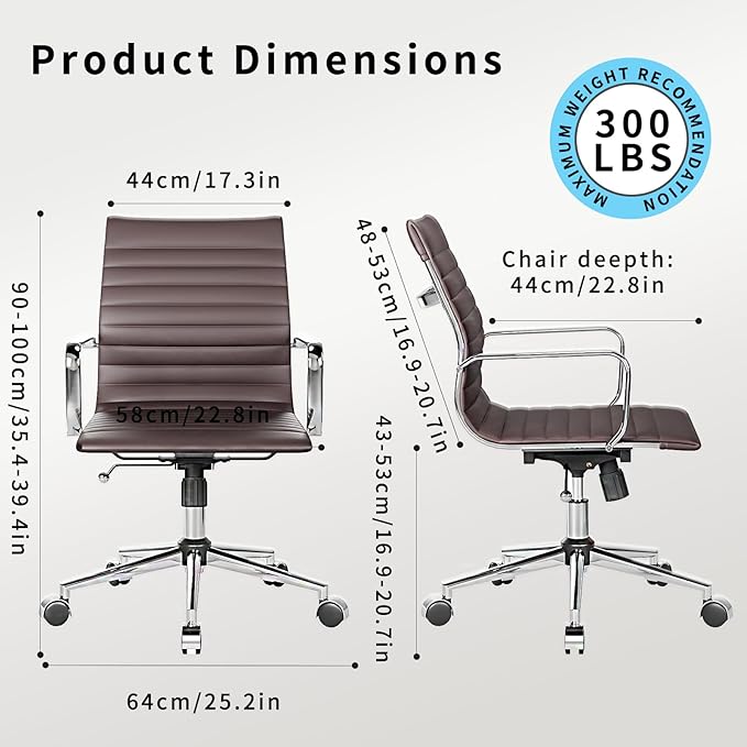 Arm Chair Ergonomic Office Chair with Wheels and Armrests Adjustable Heavy-Duty Swivel Chair for Home and Office Wide 22.83in Seat for Women and Men，Brown