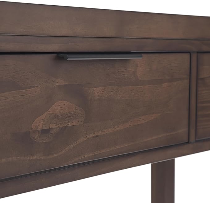SIMPLIHOME Hollander Console Table - 60 Inch Wide Solid Wood Sofa Table in Warm Walnut Brown, Contemporary Storage Table for Entryway or Living Room with 3 Drawers and Sleek Metal Hardware