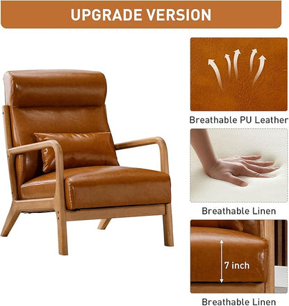 ANJHOME Mid Century Modern High Back Accent Chairs Set of 2, Single Lounge Armchair with Solid Wood Frame, Comfy Reading Chair for Living Room, Easy Assembly