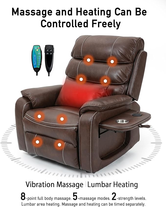 Large Power Lift Chairs Recliners for Elderly with Heated and Massage, Upgraded Dual Motor Lay Flat Recliners, 25in Extra Wide Seat, Folding Tablet, Side Pocket