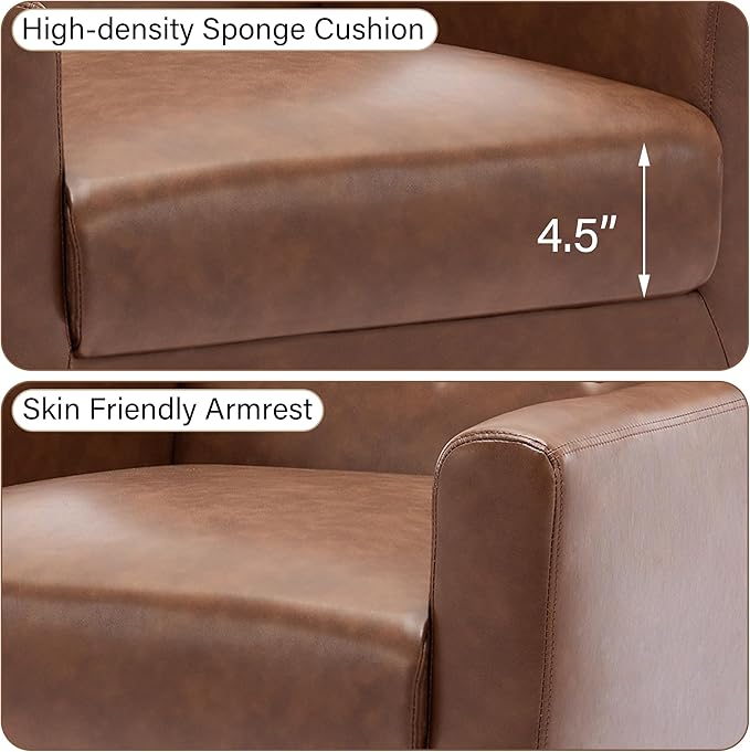 Accent Chair, Mid-Century Modern PU Leather Chairs with Arms for Living Room, Comfy Upholstered Club Single Sofa Armchair for Bedroom Waiting Room with Solid Wood Frame（Leather Coffee, Set of 2)