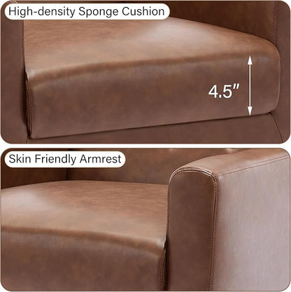 Accent Chair, Mid-Century Modern PU Leather Chairs with Arms for Living Room, Comfy Upholstered Club Single Sofa Armchair for Bedroom Waiting Room with Solid Wood Frame（Leather Coffee, Set of 2)