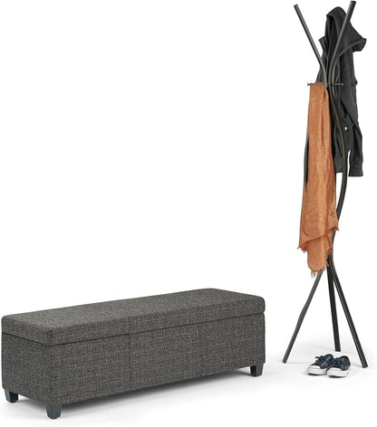 SIMPLIHOME Avalon 48 inch Wide Contemporary Rectangle Storage Ottoman Bench in Dark Grey Tweed Look Fabric, Assembled, For the Living Room, Entryway and Family Room