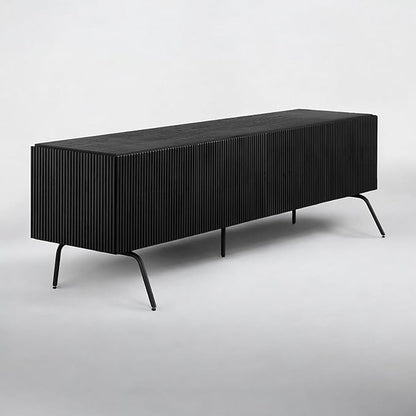 NTC Veil TV Stand with 4 Doors for TVs up to 75’’, Media Console with Vertical Groove Design and Metal Legs, Modern Entertainment Center for Living Room and Bedroom, Effortless Assembly, Burnt Black