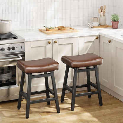 Counter Height Bar Stools Set of 3, 24 Inch Barstools for Kitchen Counter, Kitchen Stools with Bonded Leather Saddle Seats & Heavy Duty Metal Legs, Easy Assembly, Gray/Black