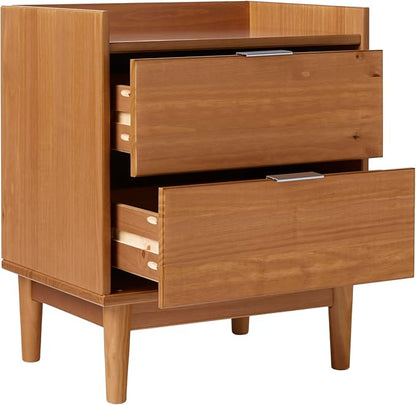 Walker Edison Blythe Mid-Century Modern Tray-Top 2-Drawer Nightstand, 20 Inch, Caramel
