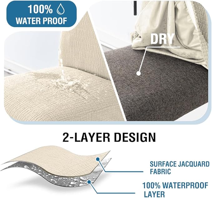 H.VERSAILTEX 100% Waterproof Bar Stool Covers Rectangular Pub Counter Stool Chair Covers Washable Counter Height Stool Seat Covers Jacquard Crizzle Pattern Removable High Chair Cover Set of 4, Ivory