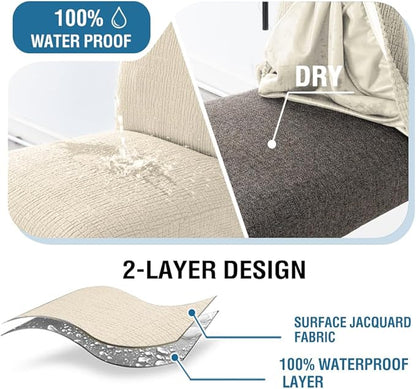 H.VERSAILTEX 100% Waterproof Bar Stool Covers Rectangular Pub Counter Stool Chair Covers Washable Counter Height Stool Seat Covers Jacquard Crizzle Pattern Removable High Chair Cover Set of 4, Ivory