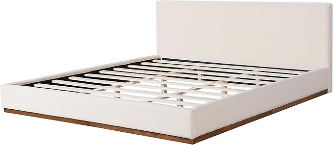 Christopher Knight Home Bettine Boucle Rectangular King Size Headboard, Boucle Headboard and Footboard, Slat Panel Support Platform Bed, Kind Size Bed, No Spring Box Needed, Easy Assembly, White