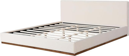 Christopher Knight Home Bettine Boucle Rectangular King Size Headboard, Boucle Headboard and Footboard, Slat Panel Support Platform Bed, Kind Size Bed, No Spring Box Needed, Easy Assembly, White