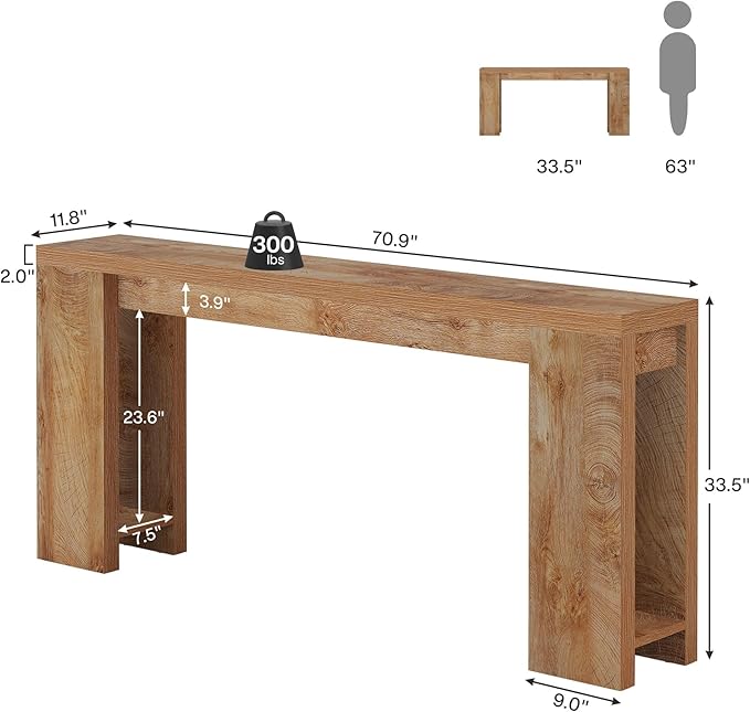 Tribesigns 70.9-Inch Long Console Table, Farmhouse Wooden Entryway Sofa Table Behind Couch, Narrow Entry Console for Living Room, Hallway, Entrance, Foyer